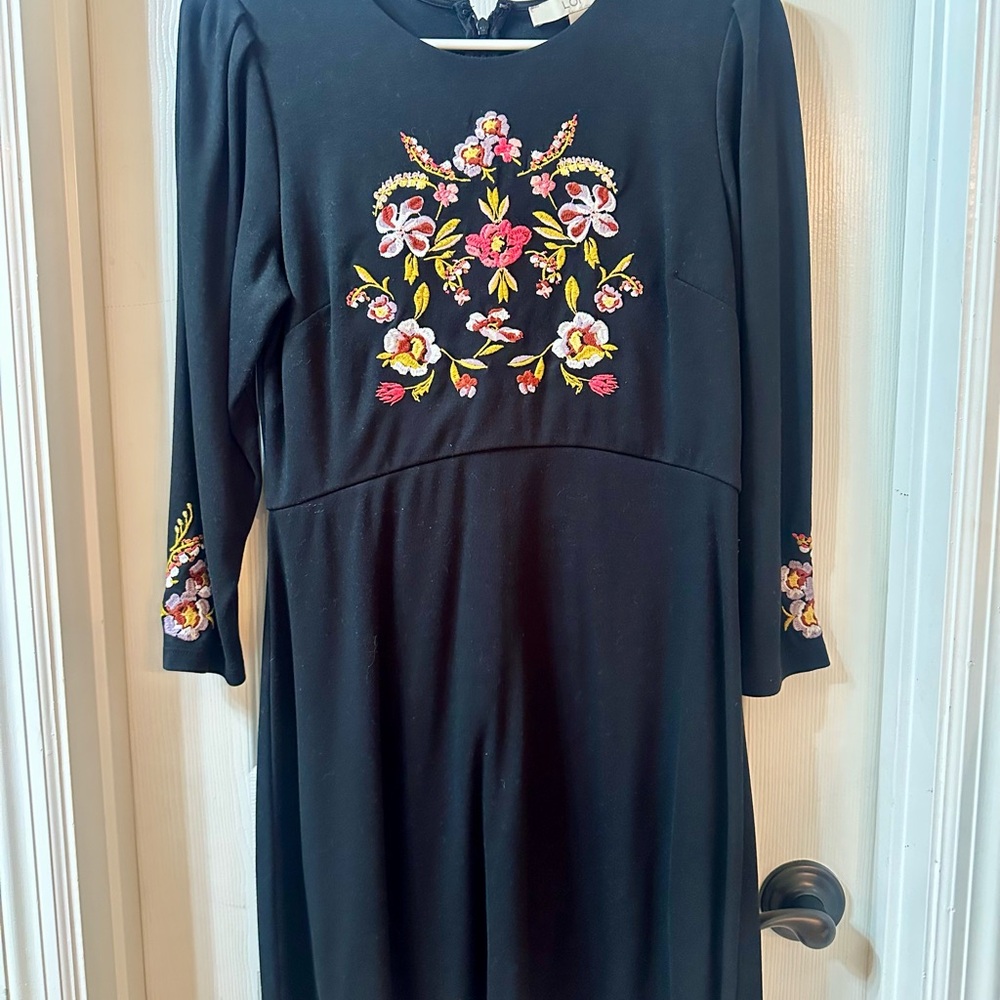 Floral Embroidered Black Dress